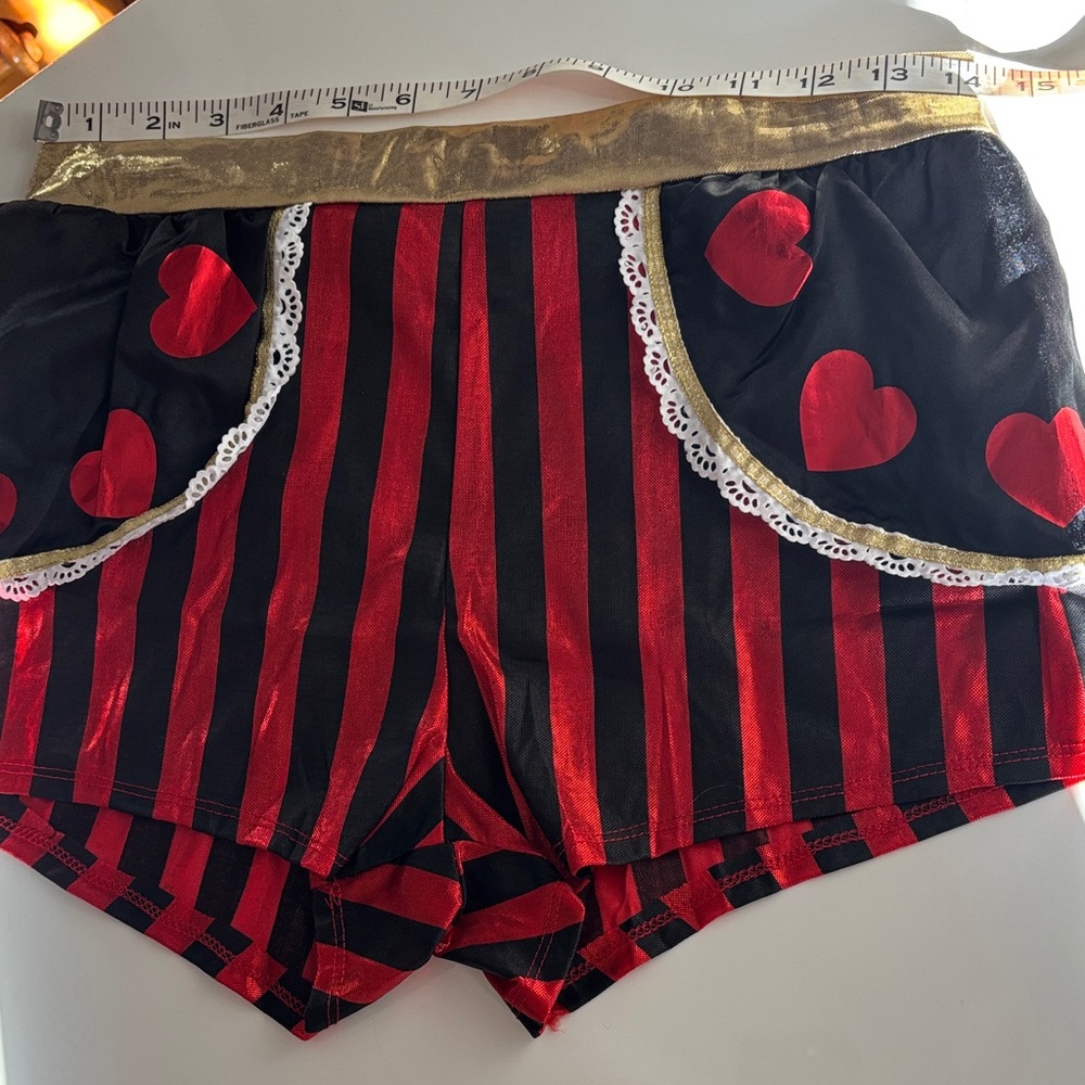 Women’s/Teen Red and Black Striped Shorts with Heart Accents Sz M
